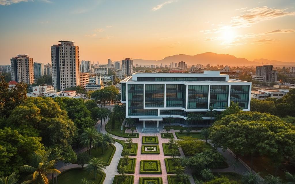 A bustling city skyline of Pune, India, with towering modern medical facilities nestled among the lush greenery. In the foreground, a sleek, state-of-the-art fertility clinic stands out, its clean lines and glass facade reflecting the sun's rays. The middle ground showcases well-manicured gardens and walkways leading to the clinic's entrance, conveying a sense of tranquility and professionalism. In the background, the iconic Sahyadri mountain range provides a picturesque backdrop, lending an air of natural beauty to the scene. The overall composition exudes a tone of excellence, expertise, and compassionate healthcare, perfectly capturing the essence of "Top-Rated Fertility Clinics in Pune: Success Rates and Expertise". A bustling city skyline of Pune, India, with towering modern medical facilities nestled among the lush greenery. In the foreground, a sleek, state-of-the-art fertility clinic stands out, its clean lines and glass facade reflecting the sun's rays. The middle ground showcases well-manicured gardens and walkways leading to the clinic's entrance, conveying a sense of tranquility and professionalism. In the background, the iconic Sahyadri mountain range provides a picturesque backdrop, lending an air of natural beauty to the scene. The overall composition exudes a tone of excellence, expertise, and compassionate healthcare, perfectly capturing the essence of "Top-Rated Fertility Clinics in Pune: Success Rates and Expertise".