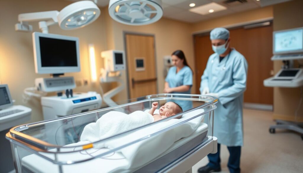 American hospital nursery with newborn after successful surrogacy birth American hospital nursery with newborn after successful surrogacy birth