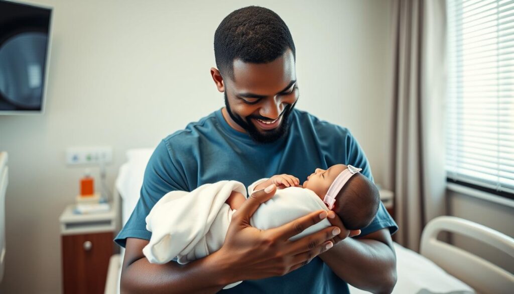Single parent holding newborn baby after successful international surrogacy Single parent holding newborn baby after successful international surrogacy