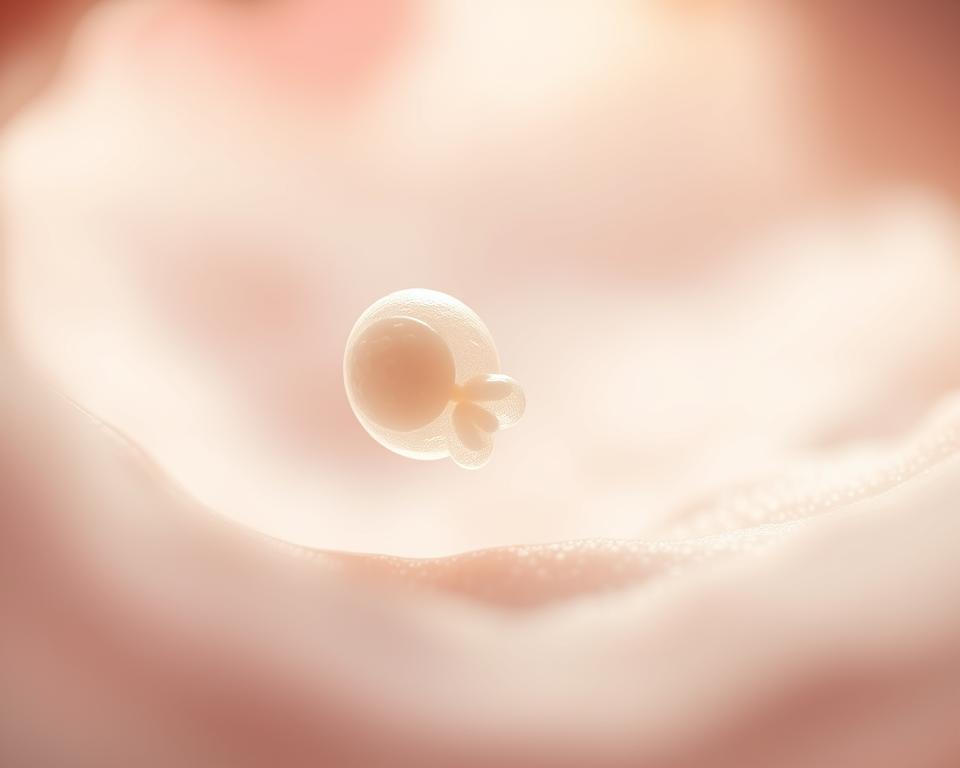 A delicate embryo nestled within a serene, microscopic scene. The embryo, a cluster of cells radiating life, hovers in a tranquil, ethereal environment. Soft, diffused lighting illuminates the fragile form, casting a warm, nurturing glow. The background blurs into a hazy, pastel-hued dreamscape, allowing the embryo to take center stage. Subtle details, such as the delicate cellular structures and the gentle undulations of the surrounding medium, lend an air of scientific precision and biological wonder. This image conveys the intricate, sensitive nature of the embryo transfer process for individuals with Polycystic Ovary Syndrome, a critical step in their journey towards conception. A delicate embryo nestled within a serene, microscopic scene. The embryo, a cluster of cells radiating life, hovers in a tranquil, ethereal environment. Soft, diffused lighting illuminates the fragile form, casting a warm, nurturing glow. The background blurs into a hazy, pastel-hued dreamscape, allowing the embryo to take center stage. Subtle details, such as the delicate cellular structures and the gentle undulations of the surrounding medium, lend an air of scientific precision and biological wonder. This image conveys the intricate, sensitive nature of the embryo transfer process for individuals with Polycystic Ovary Syndrome, a critical step in their journey towards conception.