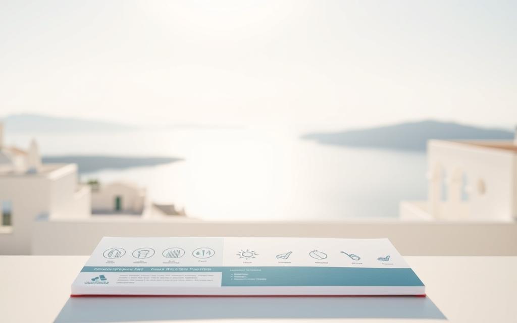 A modern, minimalist-style medical information guide for a fertility clinic in Greece. The foreground features a clean, elegant layout with medical icons and graphical elements in a cool color palette. The middle ground showcases a serene, sun-drenched view of the Aegean Sea, with the distant silhouette of Greek islands. The background has a soft, blurred backdrop of classic Greek architecture. The overall mood is one of professionalism, sophistication, and calming reassurance for prospective IVF patients. Lighting is natural, with a slight warm glow. Camera angle is straight-on, with a slight elevation to create an inviting, authoritative perspective. A modern, minimalist-style medical information guide for a fertility clinic in Greece. The foreground features a clean, elegant layout with medical icons and graphical elements in a cool color palette. The middle ground showcases a serene, sun-drenched view of the Aegean Sea, with the distant silhouette of Greek islands. The background has a soft, blurred backdrop of classic Greek architecture. The overall mood is one of professionalism, sophistication, and calming reassurance for prospective IVF patients. Lighting is natural, with a slight warm glow. Camera angle is straight-on, with a slight elevation to create an inviting, authoritative perspective.
