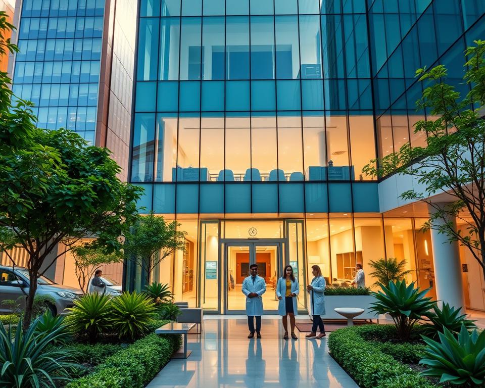 A modern, state-of-the-art surrogacy clinic nestled in the bustling heart of India. The building stands tall, its sleek glass facade gleaming in the warm sunlight. A lush, well-manicured garden surrounds the entrance, creating a serene, welcoming atmosphere. Inside, the lobby is spacious and elegantly designed, with comfortable seating areas and calming, neutral tones. Medical professionals in crisp, white coats move with a sense of purpose, ensuring the highest standards of care. The clinic's advanced facilities, equipped with the latest technology, are visible through the large windows, radiating an aura of professionalism and expertise. An overall ambiance of trust, compassion, and excellence permeates the scene, reflecting the clinic's dedication to providing exceptional surrogacy services. A modern, state-of-the-art surrogacy clinic nestled in the bustling heart of India. The building stands tall, its sleek glass facade gleaming in the warm sunlight. A lush, well-manicured garden surrounds the entrance, creating a serene, welcoming atmosphere. Inside, the lobby is spacious and elegantly designed, with comfortable seating areas and calming, neutral tones. Medical professionals in crisp, white coats move with a sense of purpose, ensuring the highest standards of care. The clinic's advanced facilities, equipped with the latest technology, are visible through the large windows, radiating an aura of professionalism and expertise. An overall ambiance of trust, compassion, and excellence permeates the scene, reflecting the clinic's dedication to providing exceptional surrogacy services.