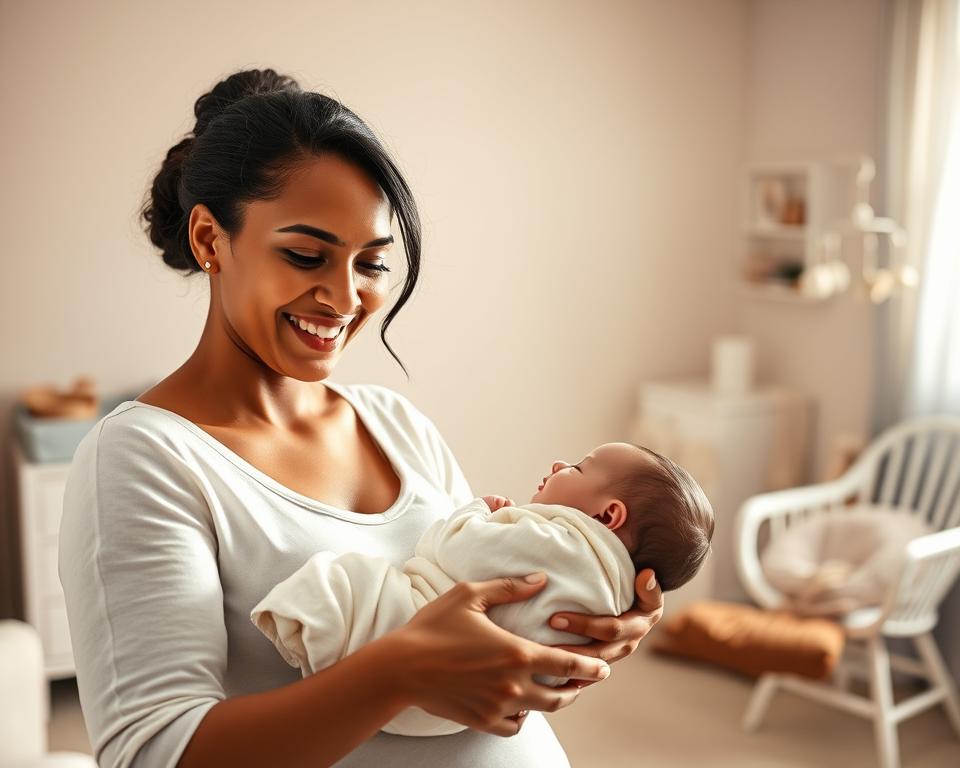A tranquil, well-lit scene depicting the gestational surrogacy process for single fathers. In the foreground, a smiling surrogate mother cradling a newborn baby, conveying a sense of warmth and nurturing. In the middle ground, a single father tenderly holding the infant, his expression filled with joy and gratitude. The background features a calming, pastel-hued nursery, complete with a rocking chair, mobile, and other subtle details that evoke the comfort and care of a new family. The lighting is soft and natural, casting a gentle glow over the entire composition. The overall mood is one of love, inclusivity, and the triumph of family-building against societal norms. A tranquil, well-lit scene depicting the gestational surrogacy process for single fathers. In the foreground, a smiling surrogate mother cradling a newborn baby, conveying a sense of warmth and nurturing. In the middle ground, a single father tenderly holding the infant, his expression filled with joy and gratitude. The background features a calming, pastel-hued nursery, complete with a rocking chair, mobile, and other subtle details that evoke the comfort and care of a new family. The lighting is soft and natural, casting a gentle glow over the entire composition. The overall mood is one of love, inclusivity, and the triumph of family-building against societal norms.