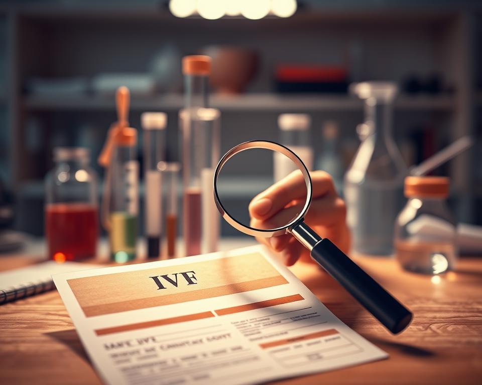 A visually striking image of medical insurance coverage for in-vitro fertilization (IVF) with egg donation. In the foreground, a stylized health insurance card or document representing IVF coverage, rendered in warm, muted tones. In the middle ground, a hand holding a magnifying glass examining the details of the insurance policy. The background features a soft, out-of-focus medical laboratory setting, with test tubes, beakers, and other equipment, conveying the scientific and clinical aspects of IVF. The overall mood is one of thoughtful contemplation, with the lighting creating a sense of introspection and the importance of understanding the complexities of IVF insurance. The composition should be well-balanced, with the key elements positioned to draw the viewer's attention to the core subject matter. A visually striking image of medical insurance coverage for in-vitro fertilization (IVF) with egg donation. In the foreground, a stylized health insurance card or document representing IVF coverage, rendered in warm, muted tones. In the middle ground, a hand holding a magnifying glass examining the details of the insurance policy. The background features a soft, out-of-focus medical laboratory setting, with test tubes, beakers, and other equipment, conveying the scientific and clinical aspects of IVF. The overall mood is one of thoughtful contemplation, with the lighting creating a sense of introspection and the importance of understanding the complexities of IVF insurance. The composition should be well-balanced, with the key elements positioned to draw the viewer's attention to the core subject matter.