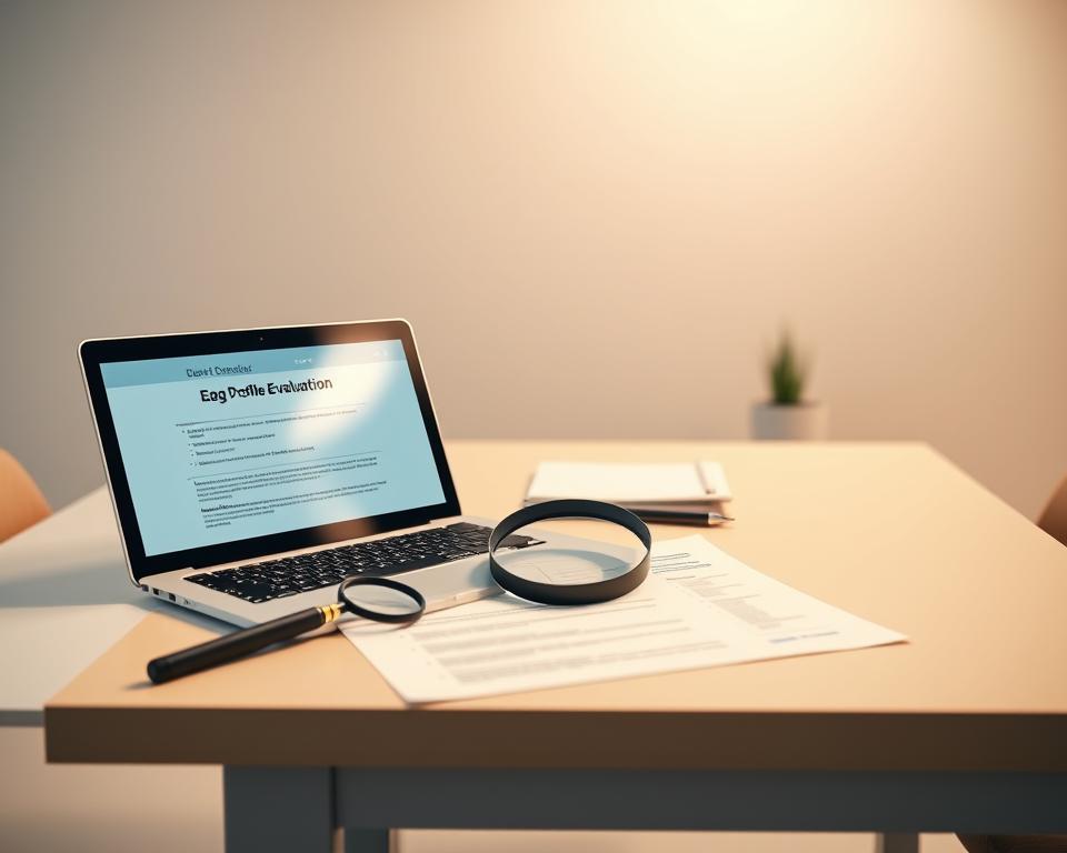 A well-lit, high-resolution, hyper-realistic image of a desk with a laptop, documents, and a magnifying glass, conveying a professional, analytical atmosphere. The desk is in a modern, minimalist office setting with clean lines and subtle lighting. The documents and laptop screen display information about an "Egg Donor Profile Evaluation," emphasizing the thoughtful, data-driven process of assessing potential egg donors. The scene evokes a sense of diligence, objectivity, and the care taken in this important decision-making process. A well-lit, high-resolution, hyper-realistic image of a desk with a laptop, documents, and a magnifying glass, conveying a professional, analytical atmosphere. The desk is in a modern, minimalist office setting with clean lines and subtle lighting. The documents and laptop screen display information about an "Egg Donor Profile Evaluation," emphasizing the thoughtful, data-driven process of assessing potential egg donors. The scene evokes a sense of diligence, objectivity, and the care taken in this important decision-making process.