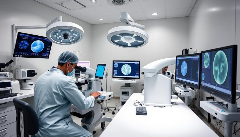 Medical process of surrogacy with donor eggs showing embryo transfer procedure Medical process of surrogacy with donor eggs showing embryo transfer procedure