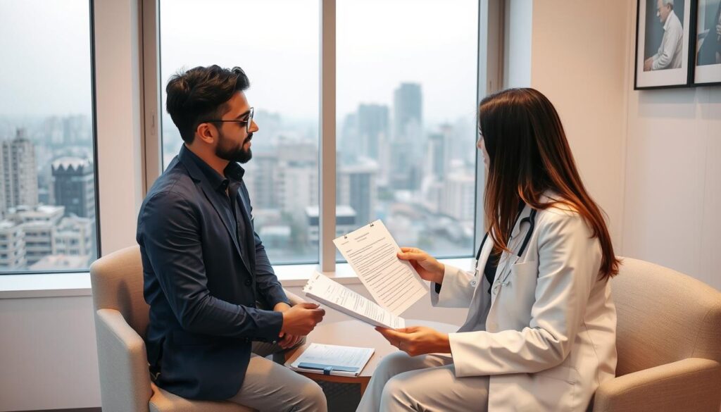 Medical professionals discussing surrogate matching process with intended parents in Mumbai Medical professionals discussing surrogate matching process with intended parents in Mumbai