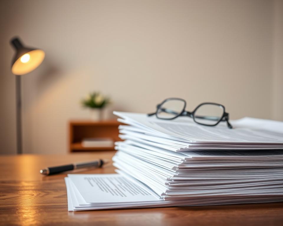 A detailed document stack on a wooden desk, illuminated by warm studio lighting. The foreground features a stack of official-looking papers, including government forms, contracts, and other necessary paperwork for a surrogacy arrangement. In the middle ground, a pen, reading glasses, and a stamp or seal symbolize the legal and administrative aspects. The background showcases a minimalist, neutral-toned office setting, conveying a sense of professionalism and attention to detail required for the surrogacy process. A detailed document stack on a wooden desk, illuminated by warm studio lighting. The foreground features a stack of official-looking papers, including government forms, contracts, and other necessary paperwork for a surrogacy arrangement. In the middle ground, a pen, reading glasses, and a stamp or seal symbolize the legal and administrative aspects. The background showcases a minimalist, neutral-toned office setting, conveying a sense of professionalism and attention to detail required for the surrogacy process.