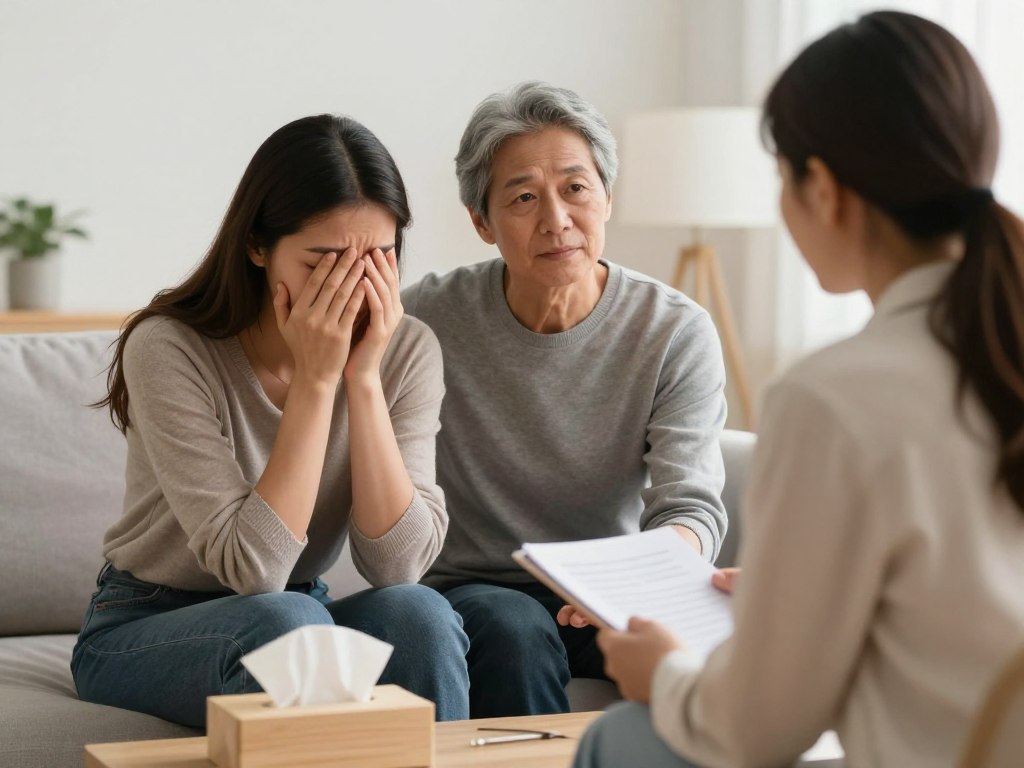 A supportive therapy session helping a couple cope with IVF failure A supportive therapy session helping a couple cope with IVF failure