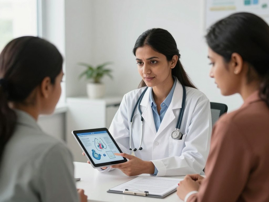 Doctor consulting with couple about IVF treatment options in Mumbai Doctor consulting with couple about IVF treatment options in Mumbai