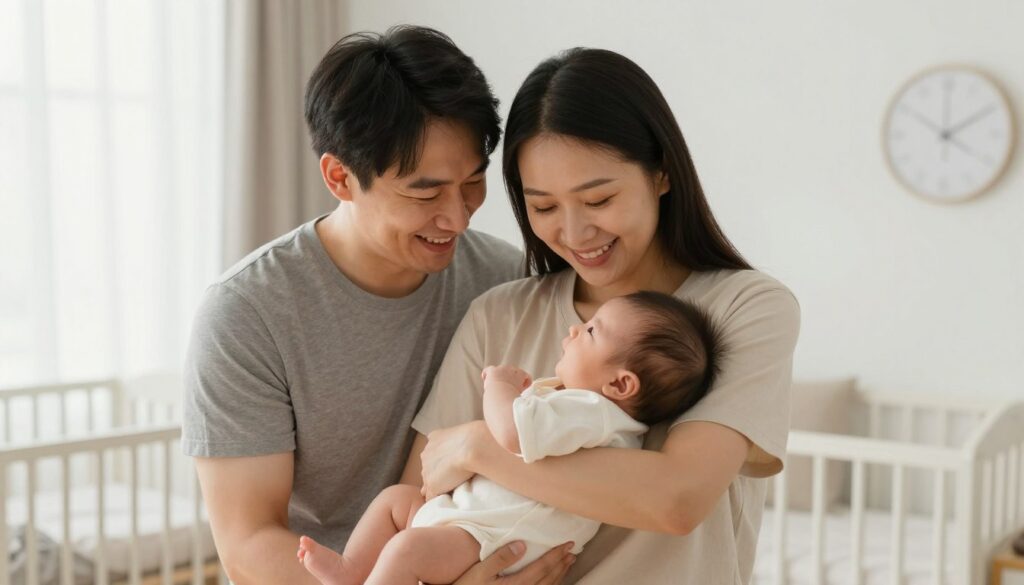 Happy couple holding newborn baby after successful IVF treatment Happy couple holding newborn baby after successful IVF treatment