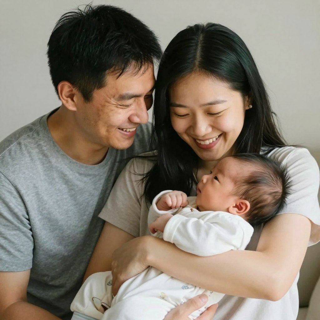 Happy couple with newborn after successful fertility journey Happy couple with newborn after successful fertility journey