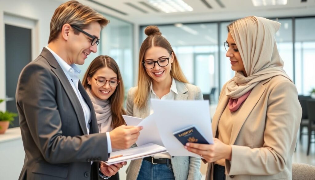 International patients reviewing legal documents for IVF Abroad with a coordinator International patients reviewing legal documents for IVF Abroad with a coordinator