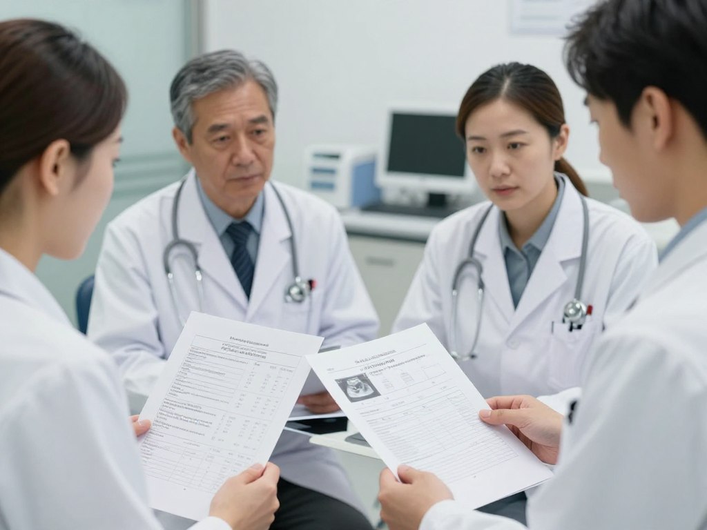 Medical professionals reviewing complex fertility case files Medical professionals reviewing complex fertility case files