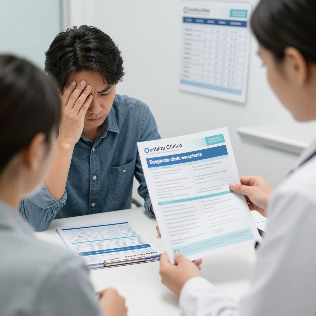 Person reviewing multiple fertility clinic options with a consultant Person reviewing multiple fertility clinic options with a consultant