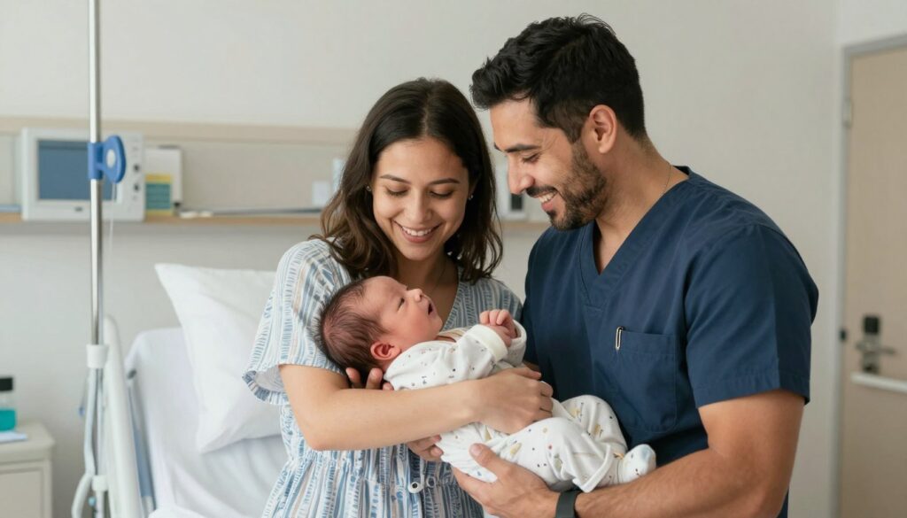 Same-sex couple with their newborn baby after surrogacy in Mexico Same-sex couple with their newborn baby after surrogacy in Mexico
