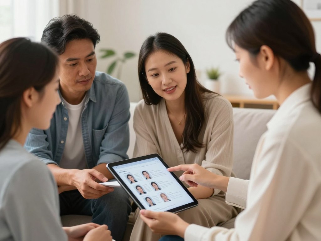 Surrogacy professionals helping intended parents review surrogate profiles Surrogacy professionals helping intended parents review surrogate profiles