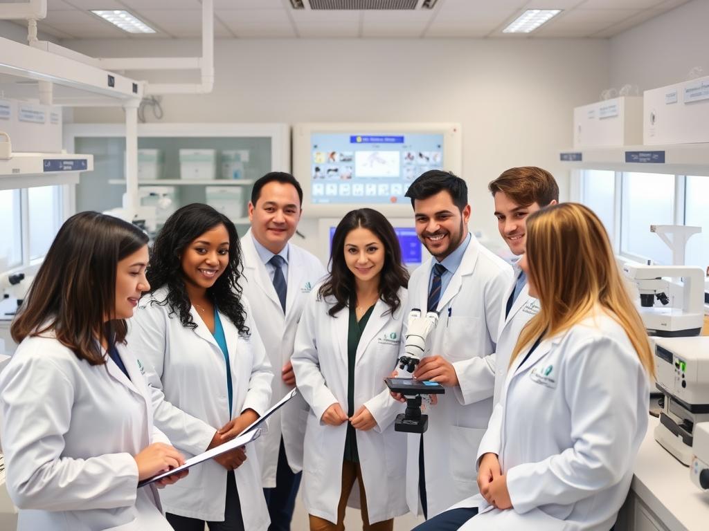 Team of reproductive endocrinologists and embryologists in an IVF laboratory Team of reproductive endocrinologists and embryologists in an IVF laboratory