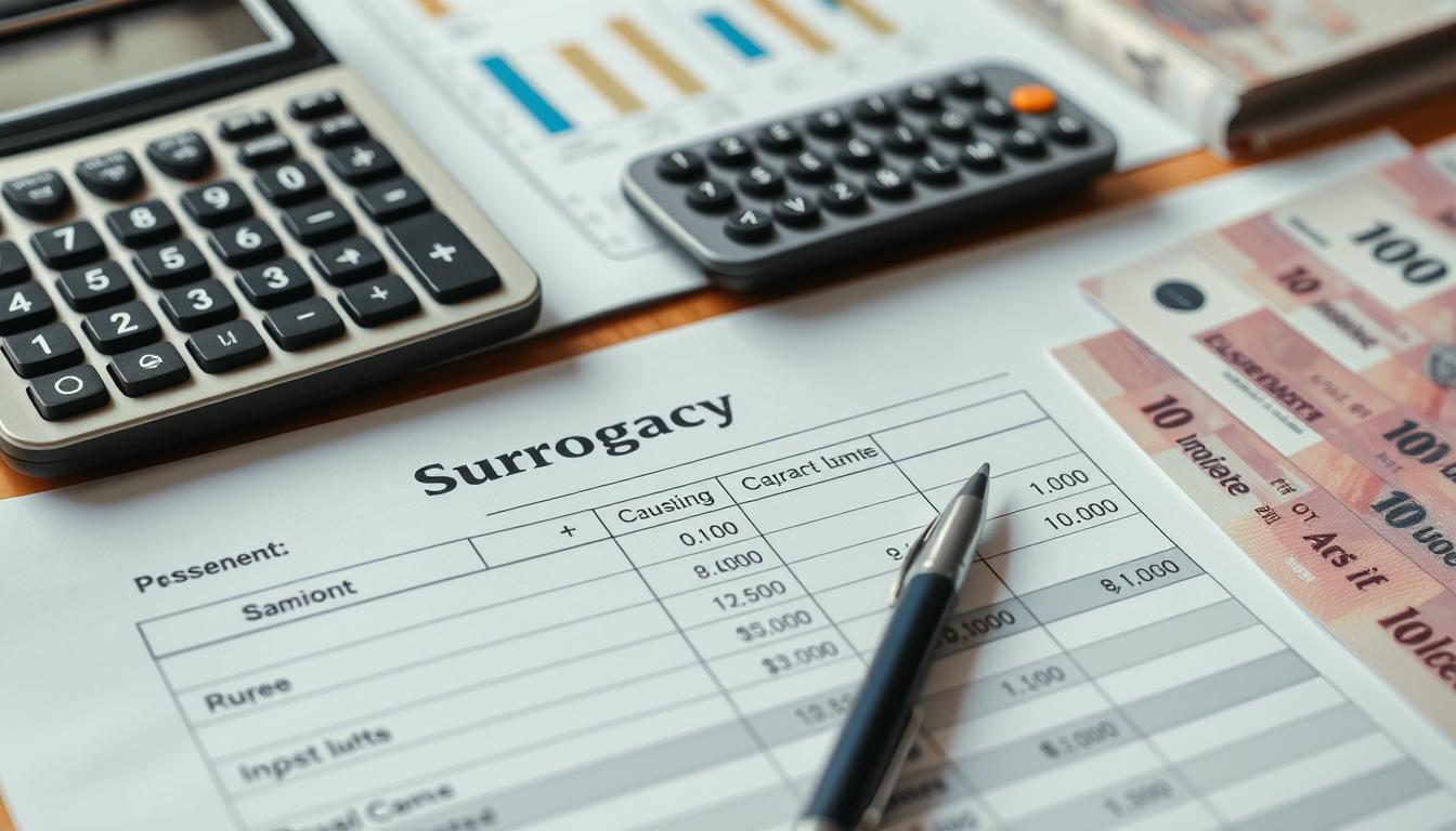 Financial planning documents showing surrogate mother cost breakdown in India