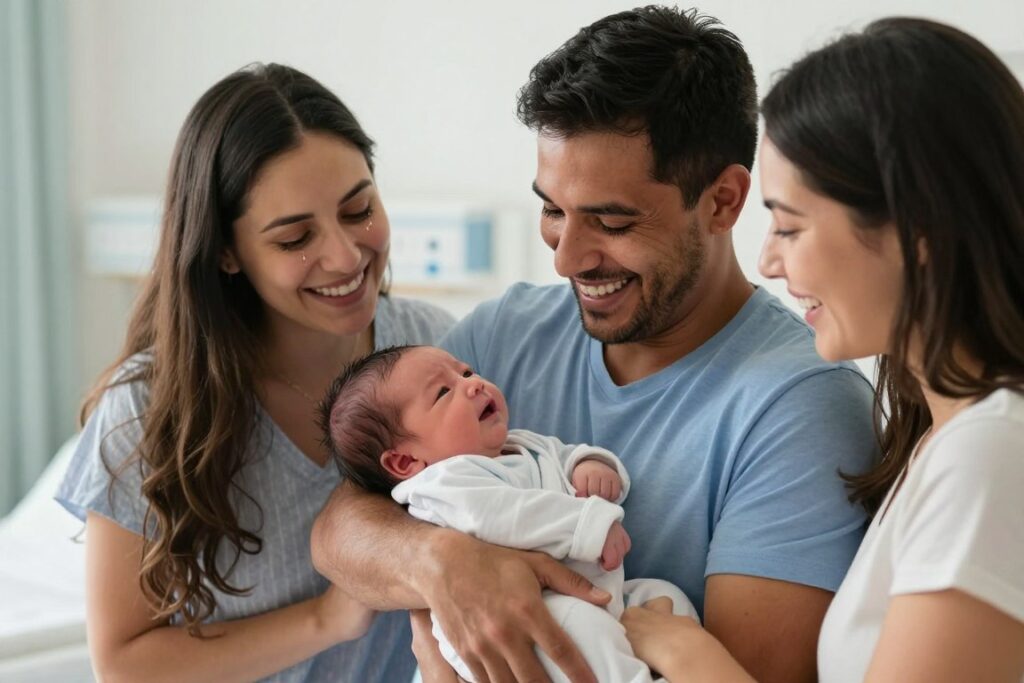 Happy new parents with baby born through surrogacy in Colombia Happy new parents with baby born through surrogacy in Colombia