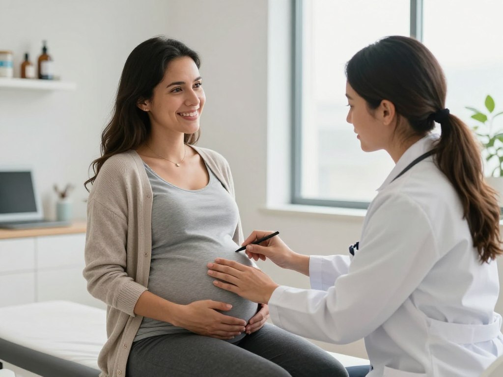 Happy surrogate mother in Colombia receiving medical care during pregnancy Happy surrogate mother in Colombia receiving medical care during pregnancy