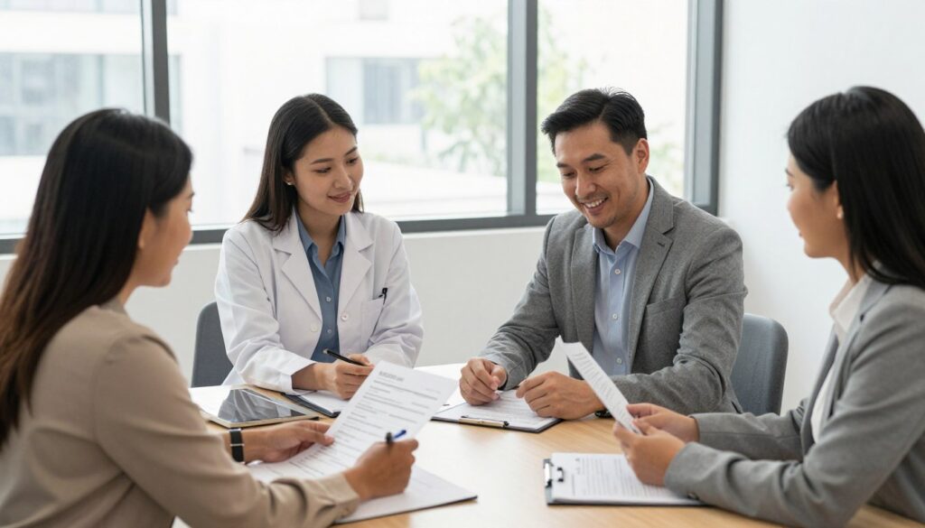 Intended parents meeting with surrogacy team planning their journey timeline and next steps Intended parents meeting with surrogacy team planning their journey timeline and next steps