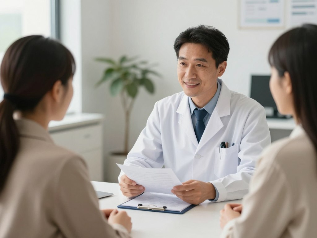 medical professional explaining surrogacy regulations to prospective parents medical professional explaining surrogacy regulations to prospective parents