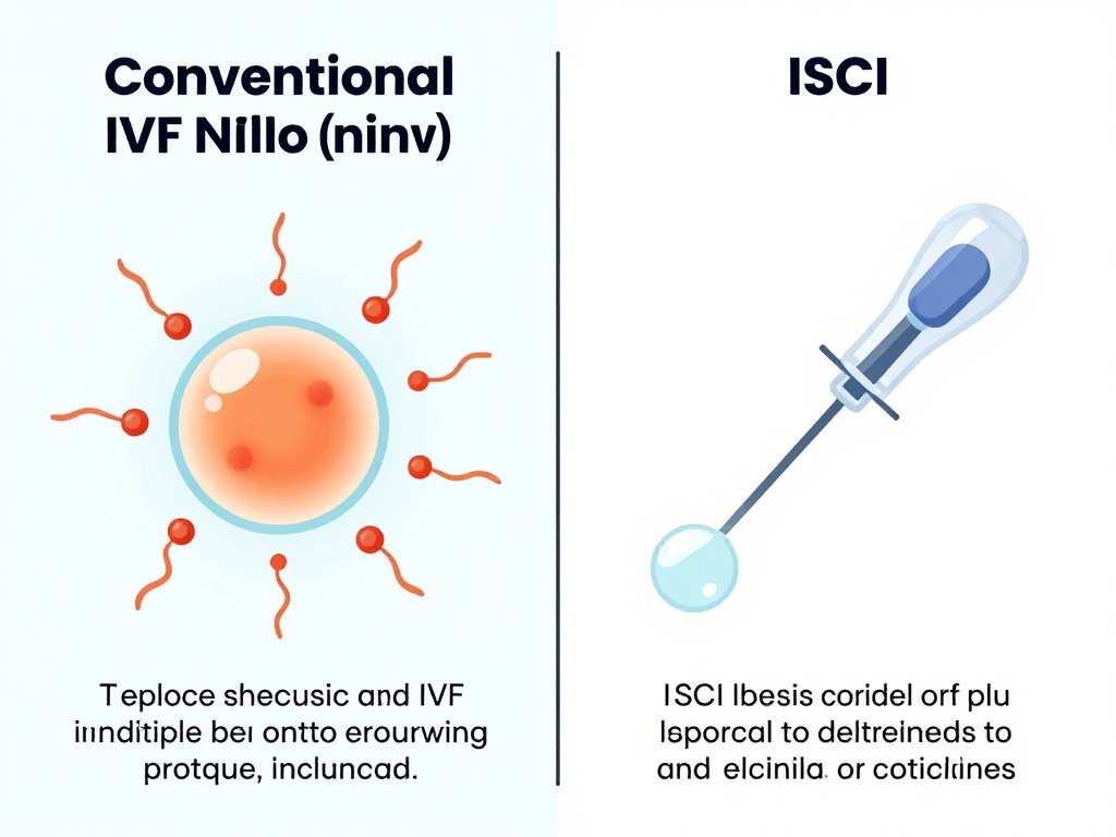 Comparison diagram of conventional IVF versus ICSI Comparison diagram of conventional IVF versus ICSI