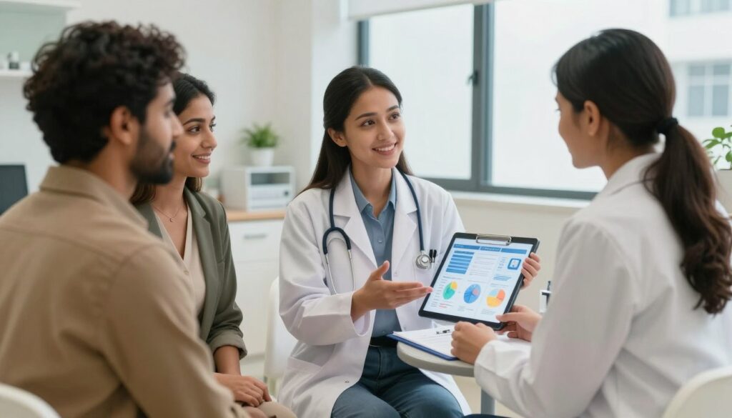 Couple consulting with fertility doctor about improving success rates Couple consulting with fertility doctor about improving success rates