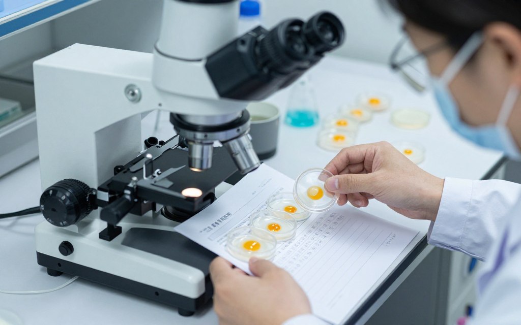 Embryologist evaluating egg quality Embryologist evaluating egg quality