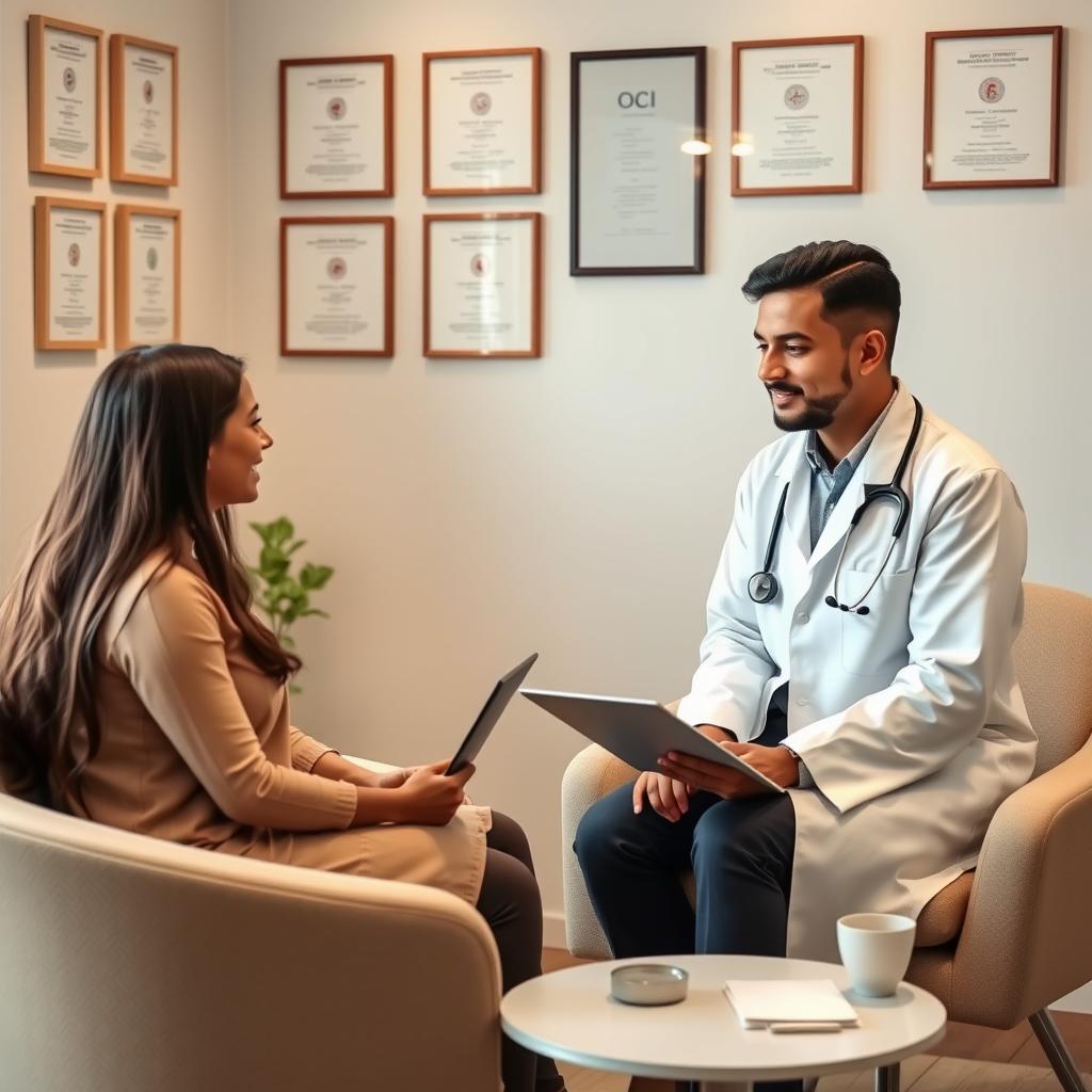 Fertility specialist consulting with OCI couple Fertility specialist consulting with OCI couple