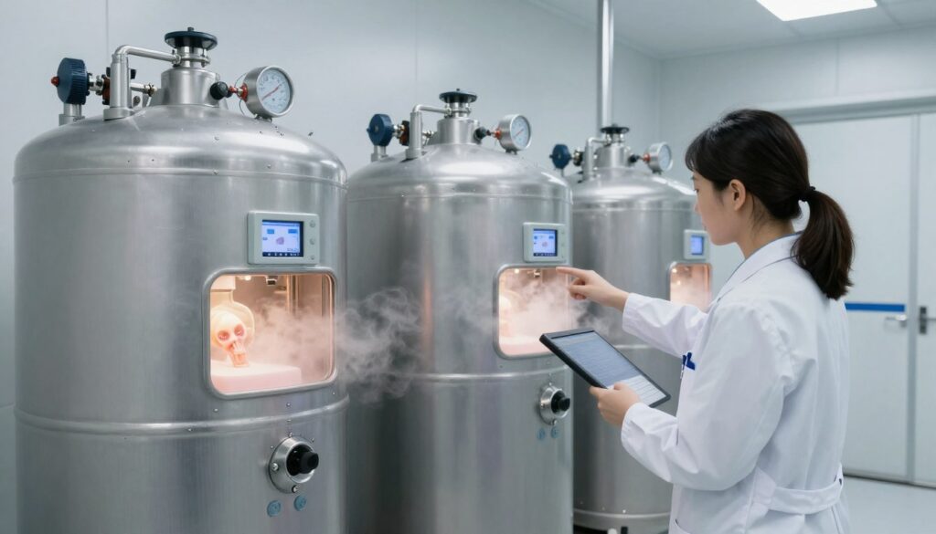 Frozen embryo storage in cryopreservation tanks Frozen embryo storage in cryopreservation tanks
