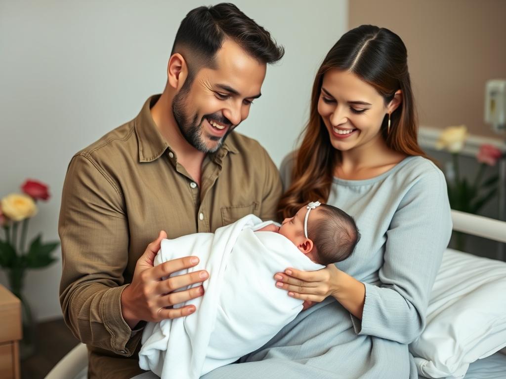 Happy OCI couple holding newborn baby Happy OCI couple holding newborn baby