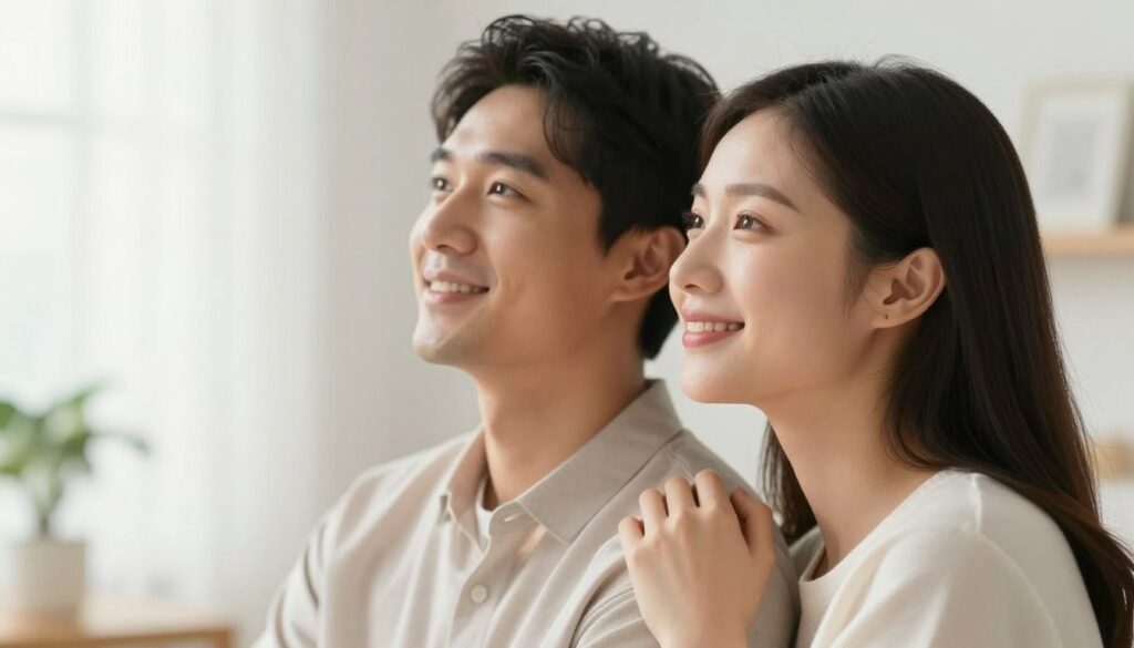 Hopeful couple looking toward future Hopeful couple looking toward future