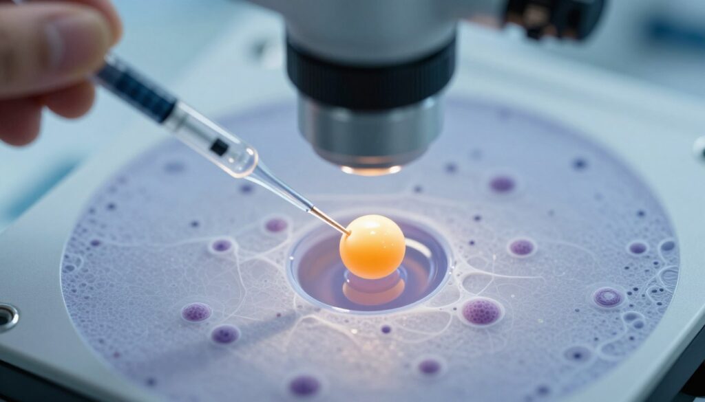 ICSI procedure microscope view ICSI procedure microscope view