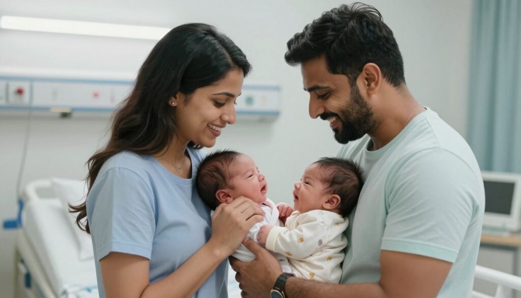 Successful NRI parents with newborn baby after surrogacy Successful NRI parents with newborn baby after surrogacy