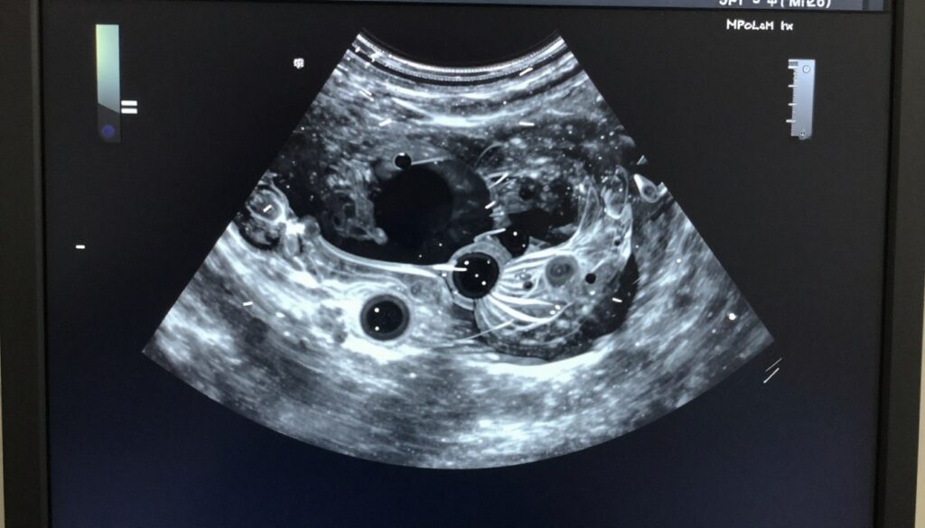 Ultrasound showing multiple follicles Ultrasound showing multiple follicles