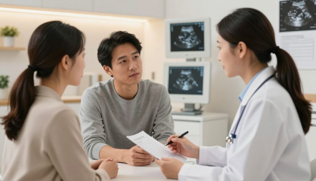 Couple consulting with fertility specialist in medical office Couple consulting with fertility specialist in medical office
