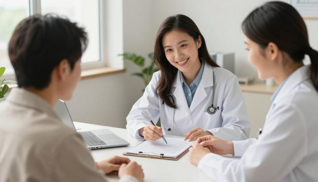 Couple consulting with fertility specialist reviewing test results Couple consulting with fertility specialist reviewing test results