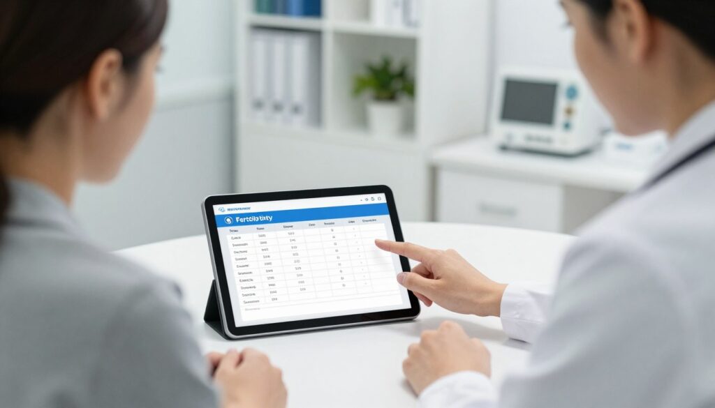 Fertility specialist explaining test results to patient Fertility specialist explaining test results to patient