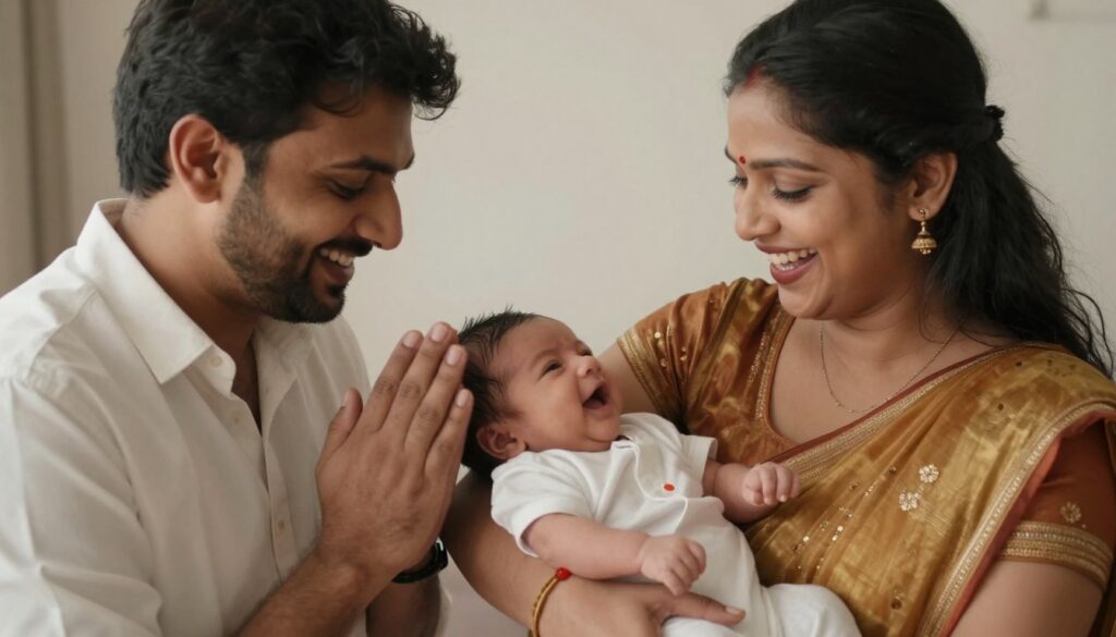 Happy parents with baby after successful IVF treatment Happy parents with baby after successful IVF treatment