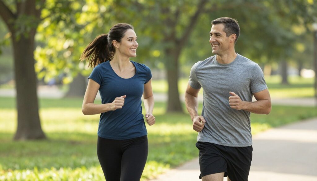 couple exercising together outdoors for fertility health couple exercising together outdoors for fertility health