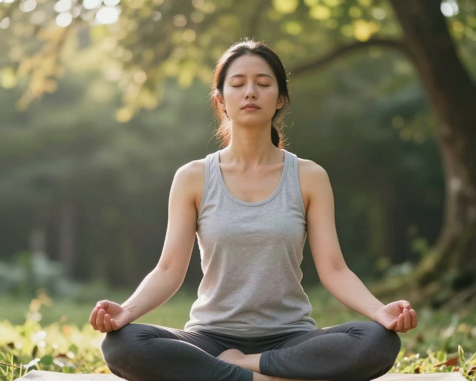person meditating peacefully in nature for stress relief person meditating peacefully in nature for stress relief
