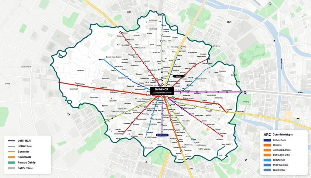 Map showing fertility clinic locations across Delhi NCR region Map showing fertility clinic locations across Delhi NCR region