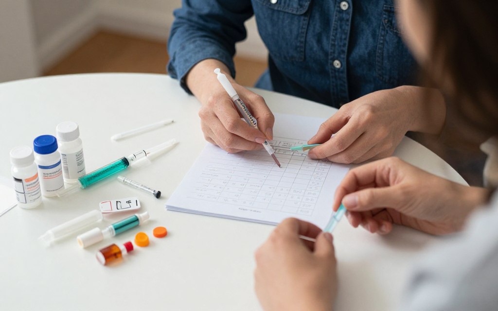 Patient preparing for IVF cycle with medication organization and calendar Patient preparing for IVF cycle with medication organization and calendar