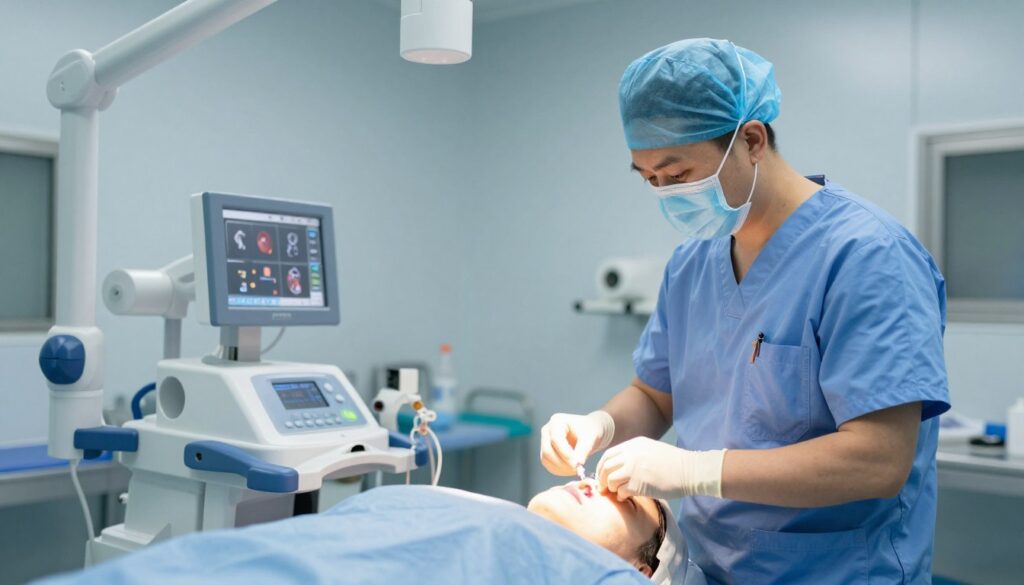 Medical team preparing for embryo transfer procedure Medical team preparing for embryo transfer procedure