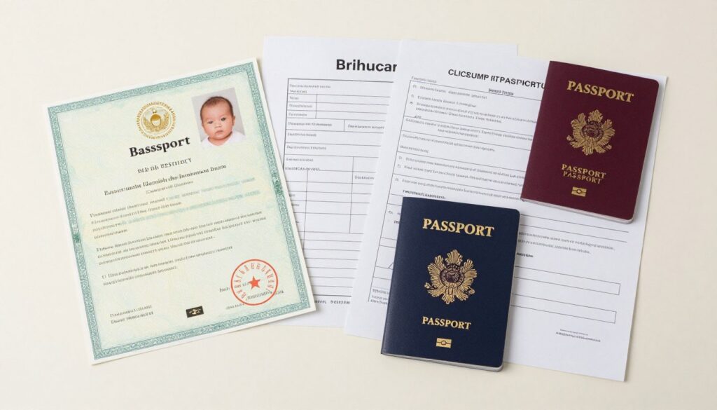 Newborn birth certificate and passport documents Newborn birth certificate and passport documents