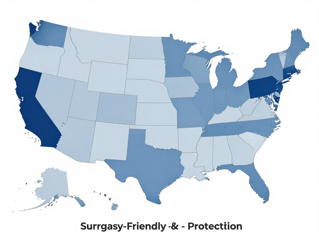 United States map showing surrogacy-friendly states United States map showing surrogacy-friendly states