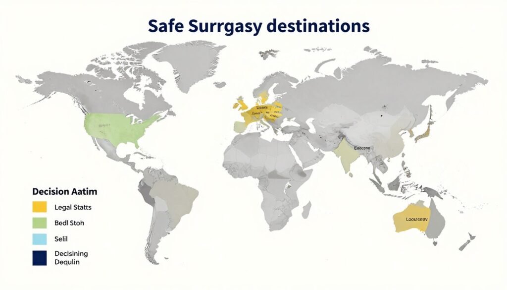 World map with safe surrogacy destinations highlighted World map with safe surrogacy destinations highlighted