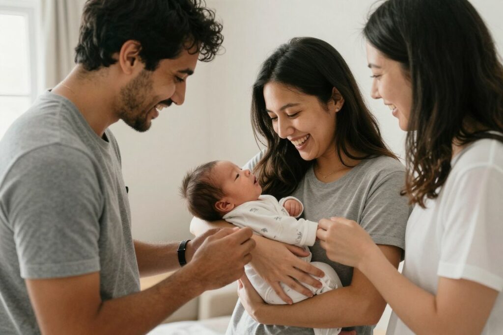 happy family with baby born through surrogacy happy family with baby born through surrogacy